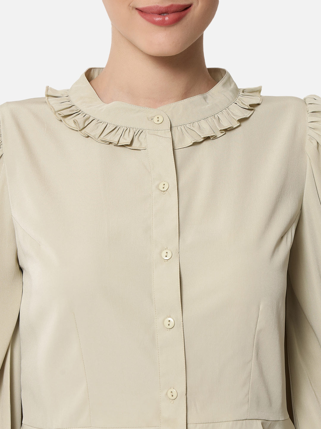 Solid Beige 3/4 Sleeve Top for Women