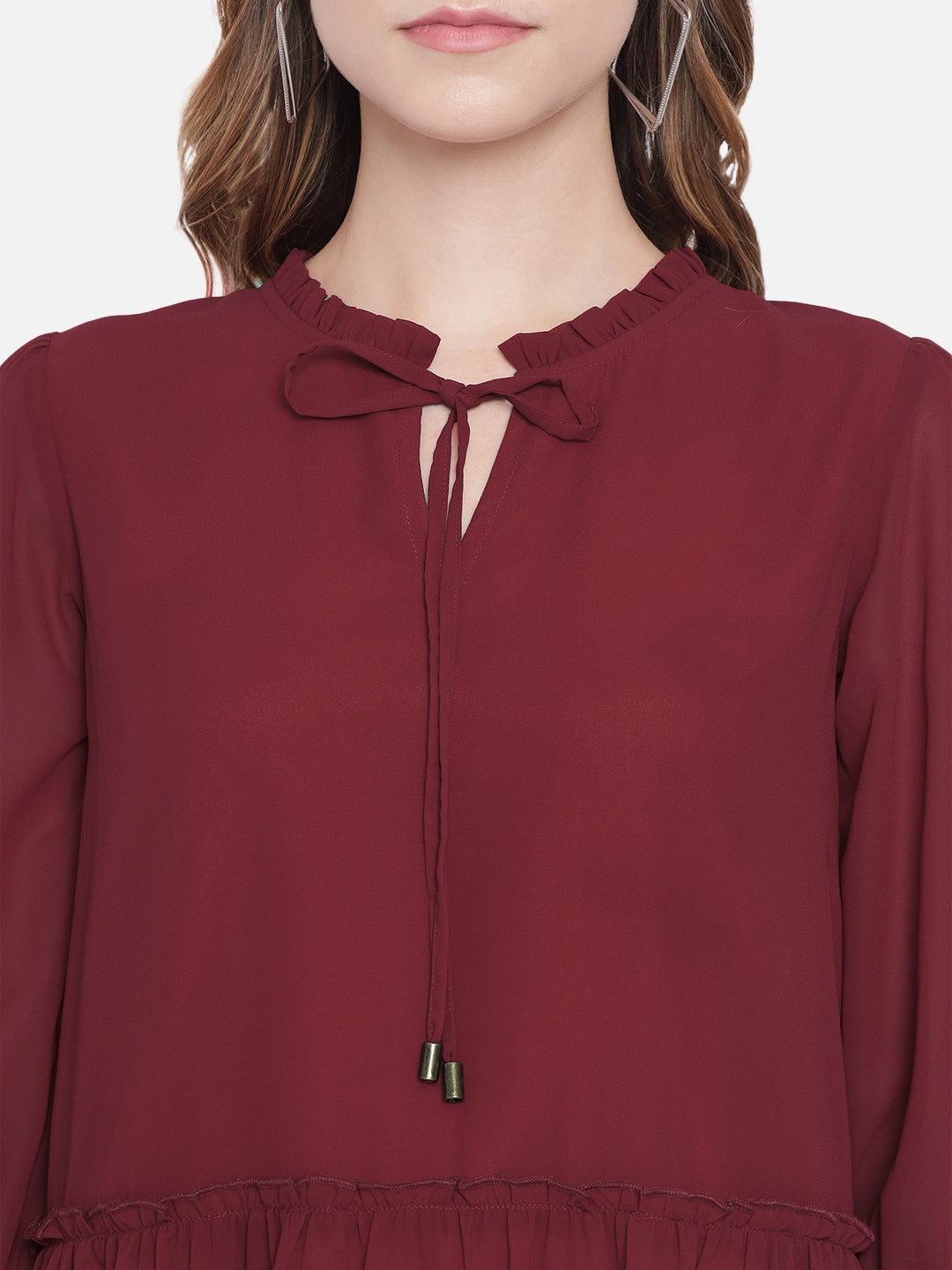 Solid Maroon Above knee Skater Dress for Women