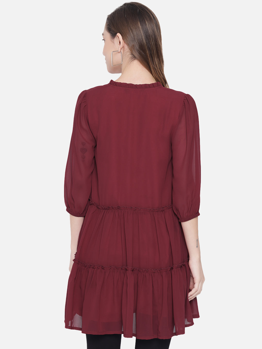 Solid Maroon Above knee Skater Dress for Women