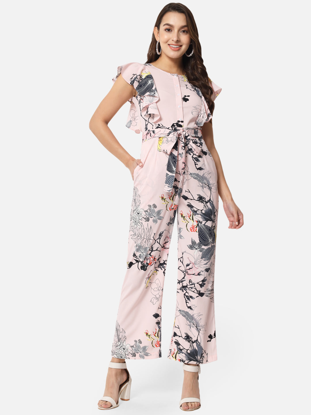 Pink Floral Sleeveless Jumpsuit for Women