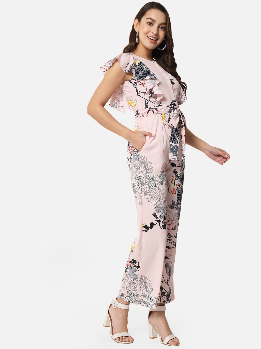 Pink Floral Sleeveless Jumpsuit for Women