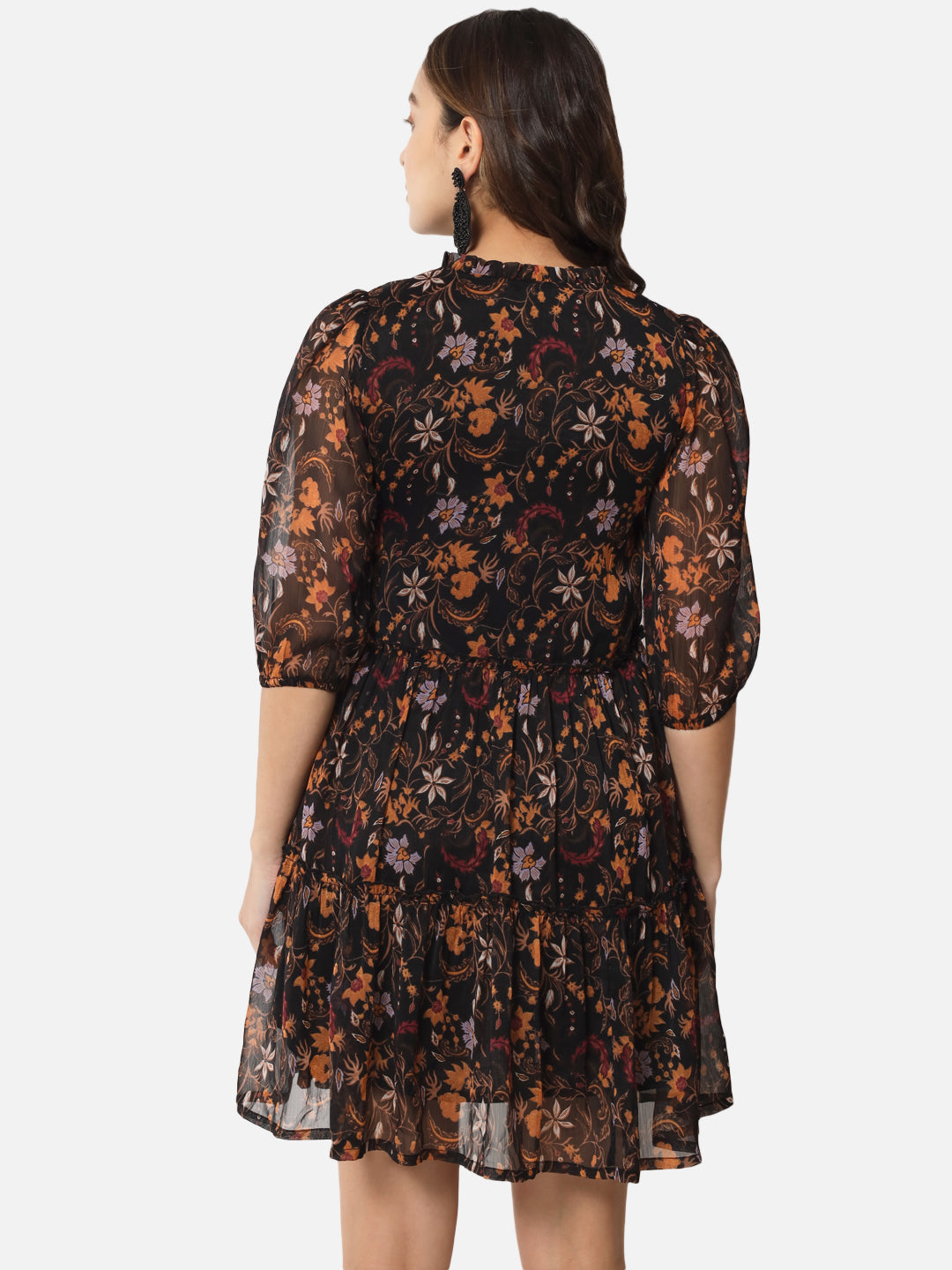 Floral Black Above Knee Skater Dress for Women