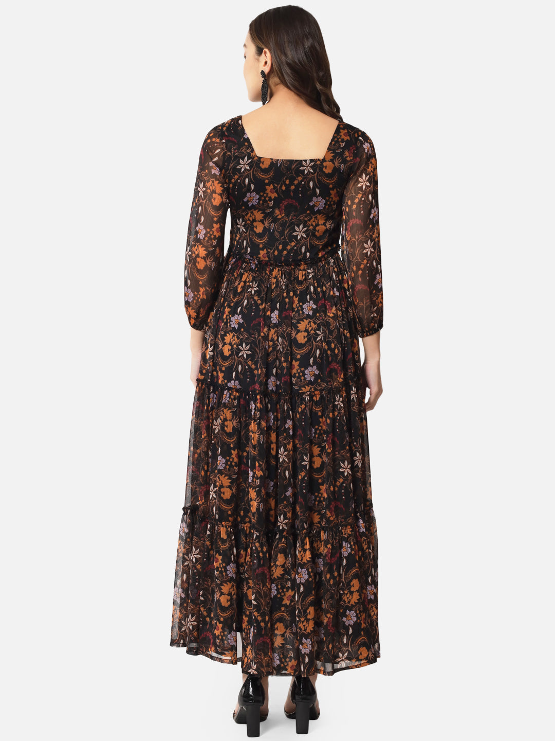 Floral Black Ankle Length Dress for Women