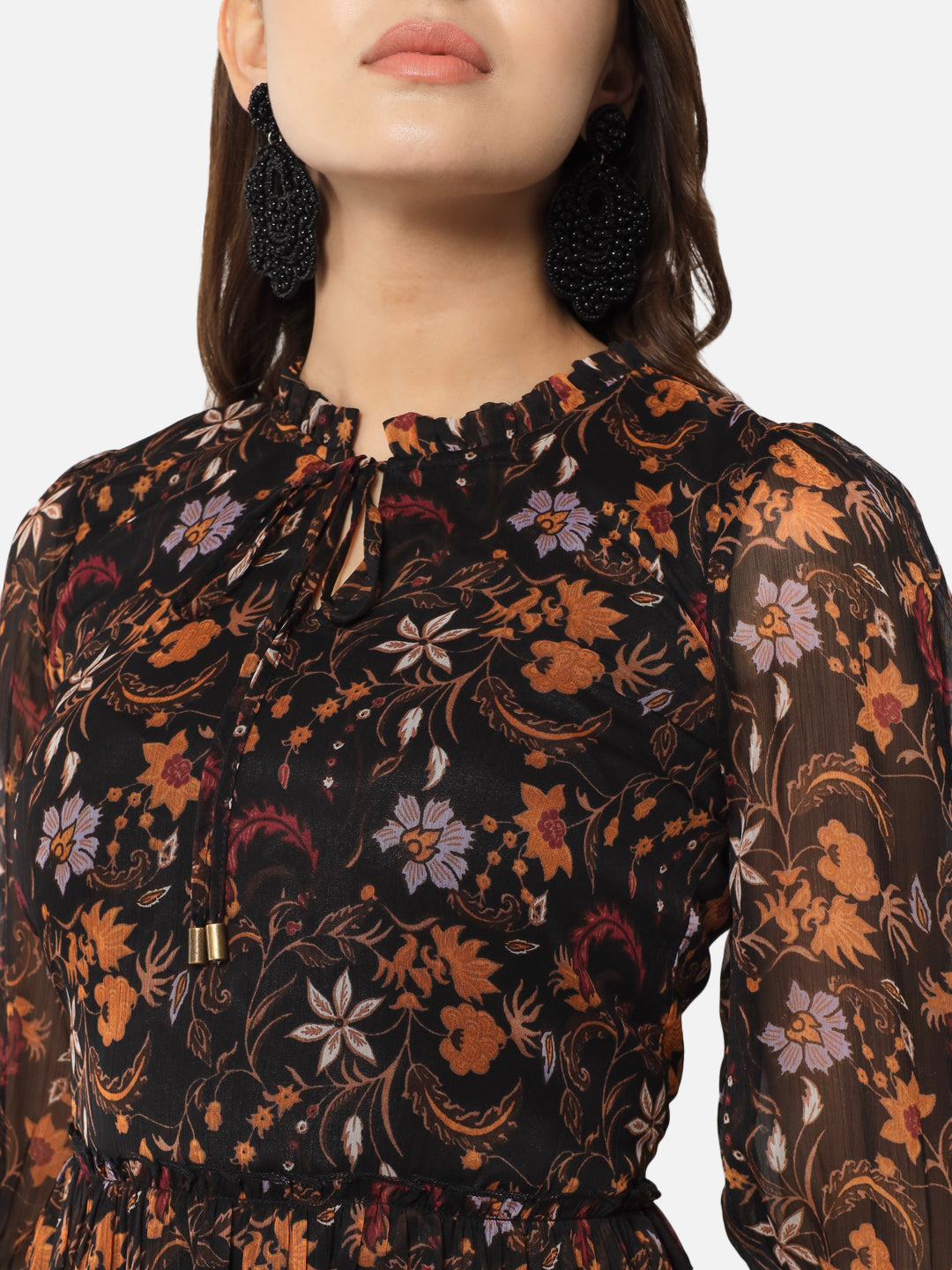 Floral Black Above Knee Skater Dress for Women