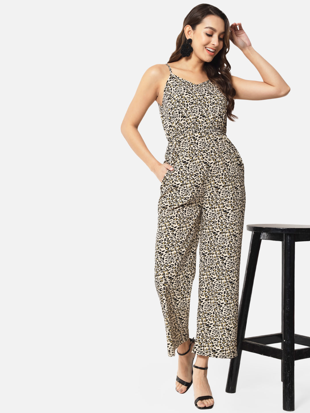 Tiger Print Sleeveless Jumpsuit for Women