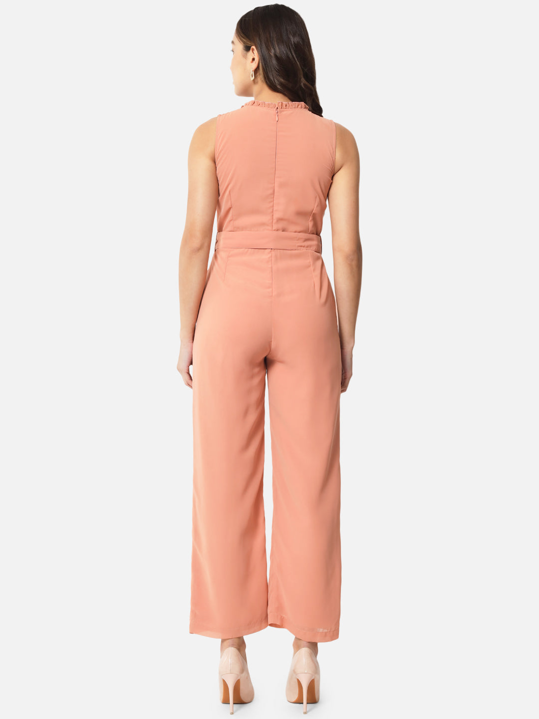 Solid Peach Sleeveless Jumpsuit for Women