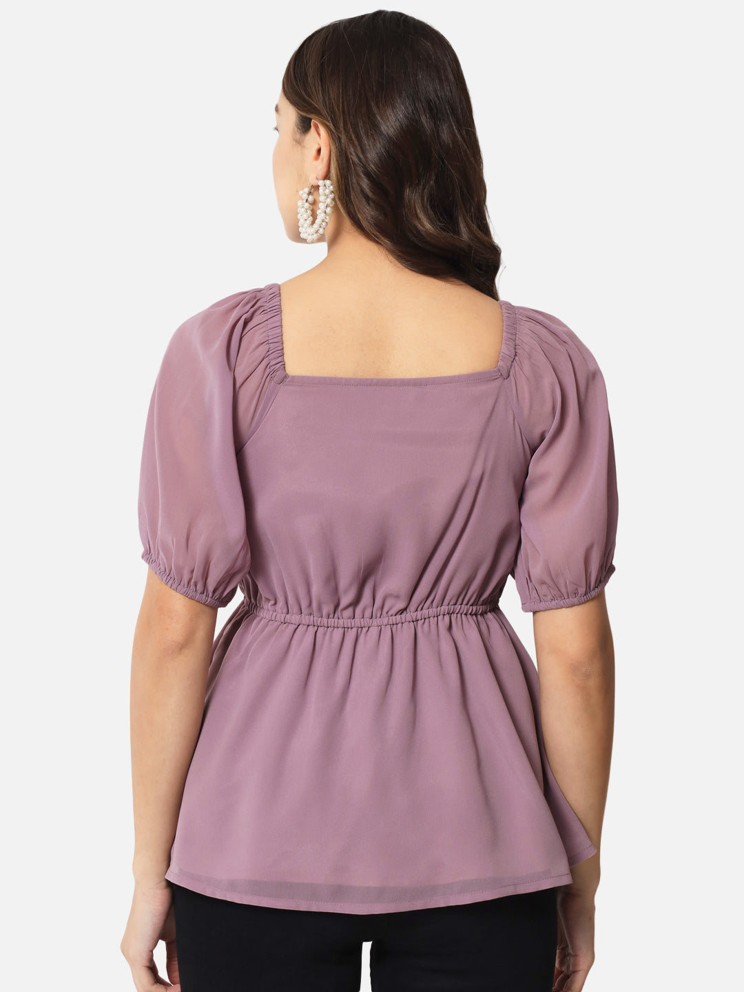Purple Solid Square Neck Top for Women