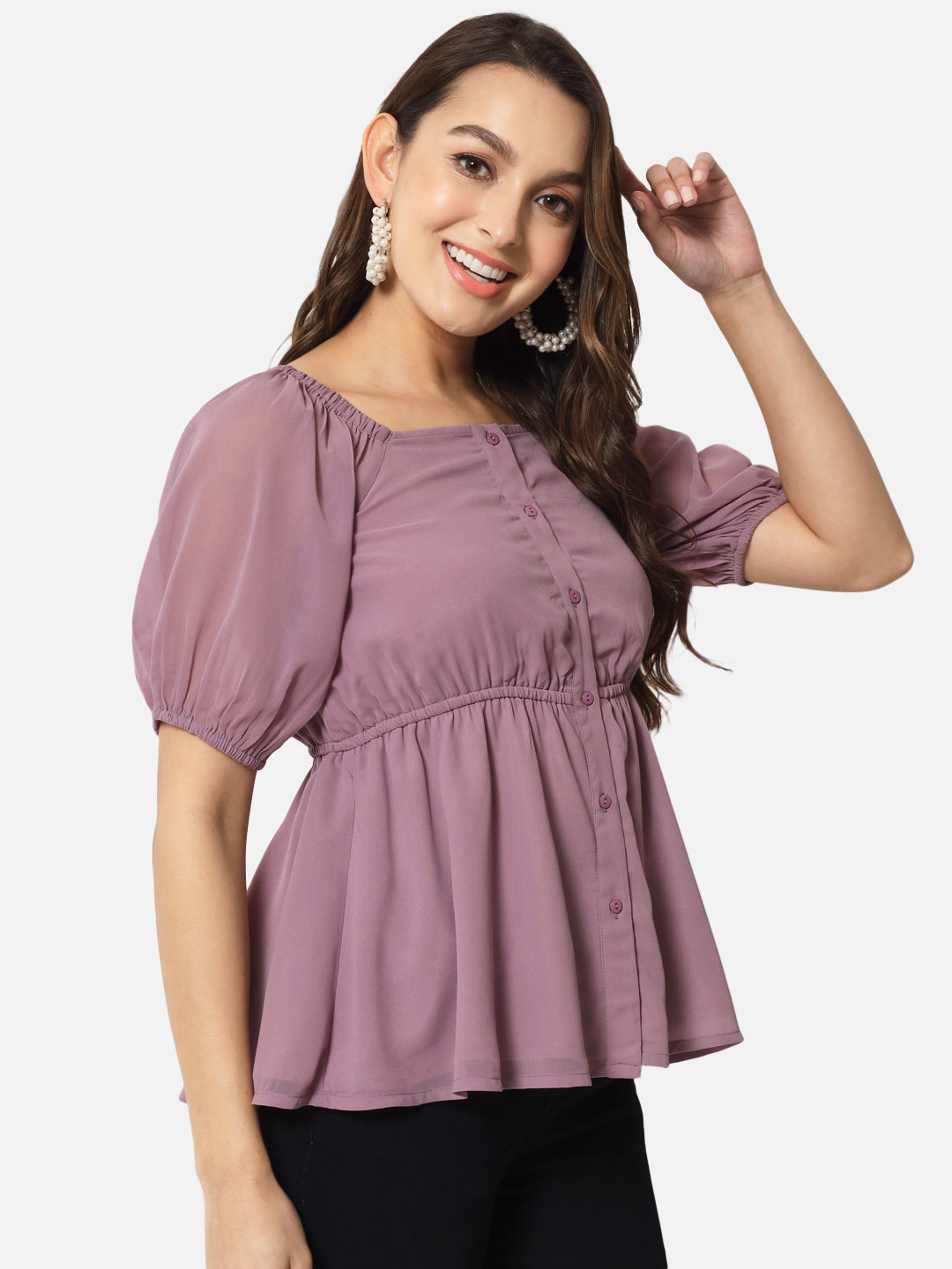 Purple Solid Square Neck Top for Women