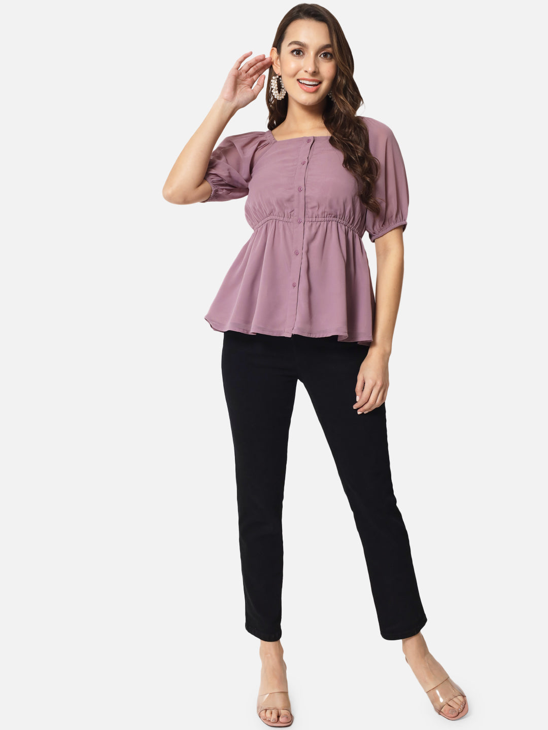 Purple Solid Square Neck Top for Women