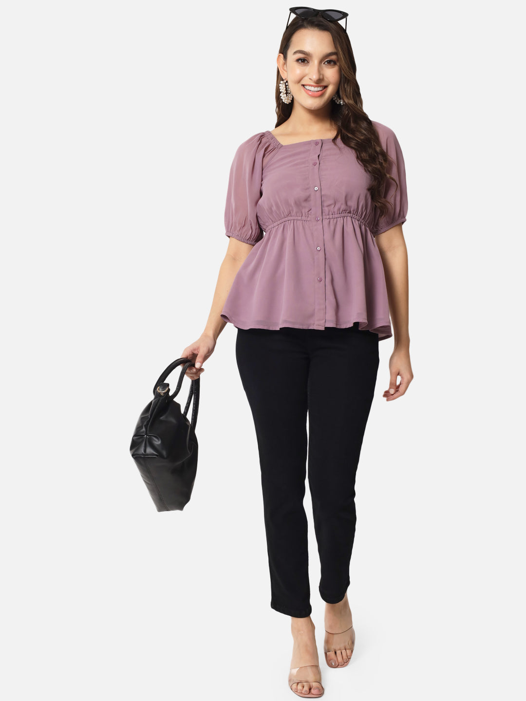 Purple Solid Square Neck Top for Women