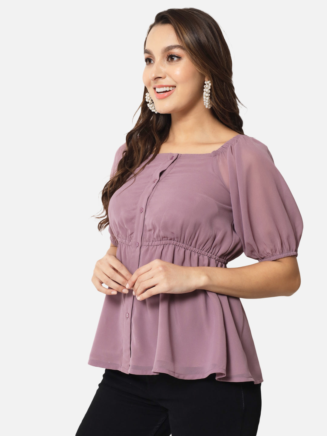 Purple Solid Square Neck Top for Women