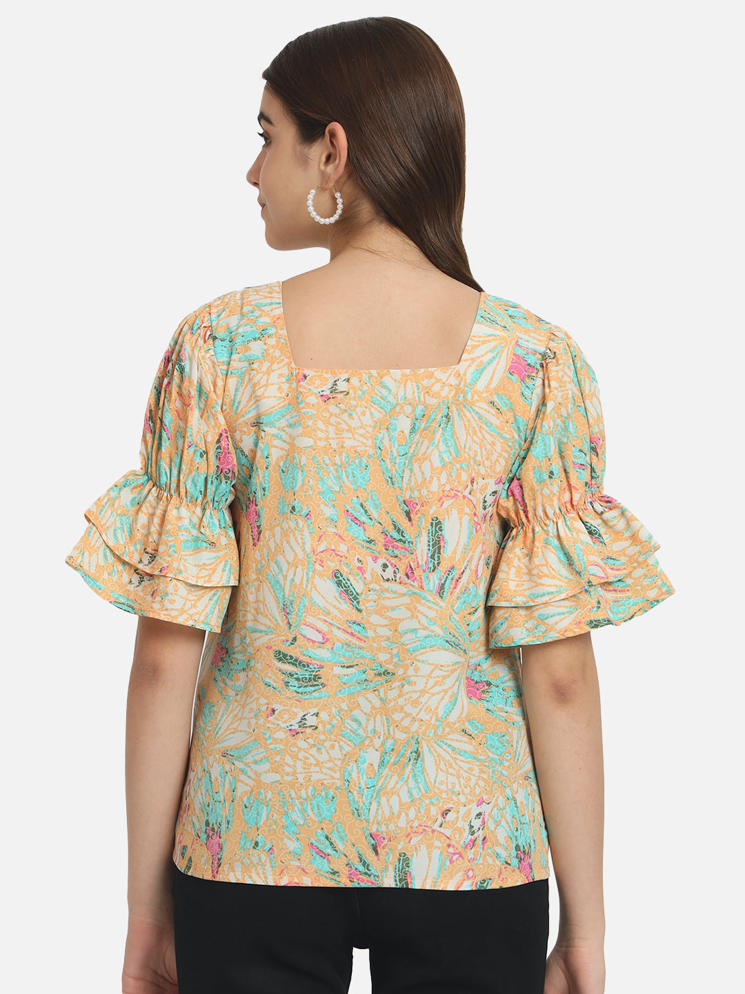 Multicolor Floral Half Bell Sleeve Top for Women