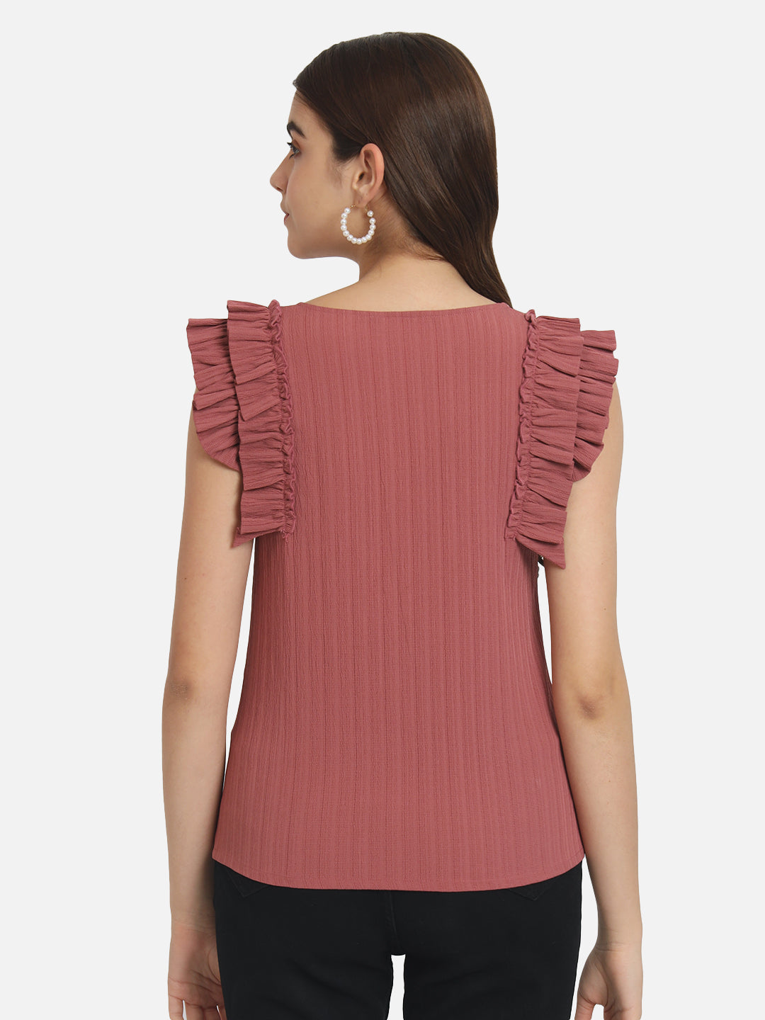 Pink Solid Round Neck Top for Women