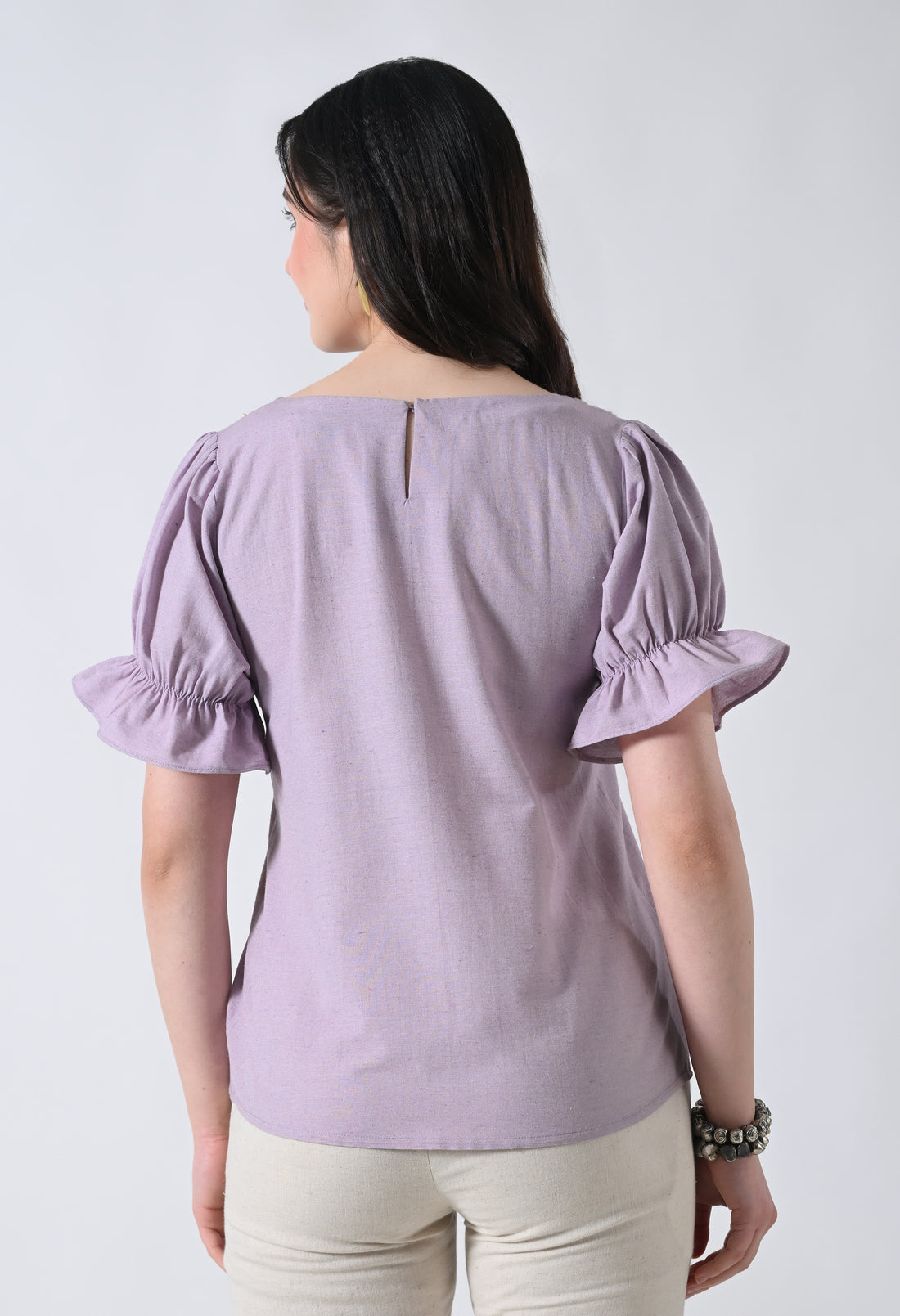 Light Purple Embroidered Half Sleeve Top for Women