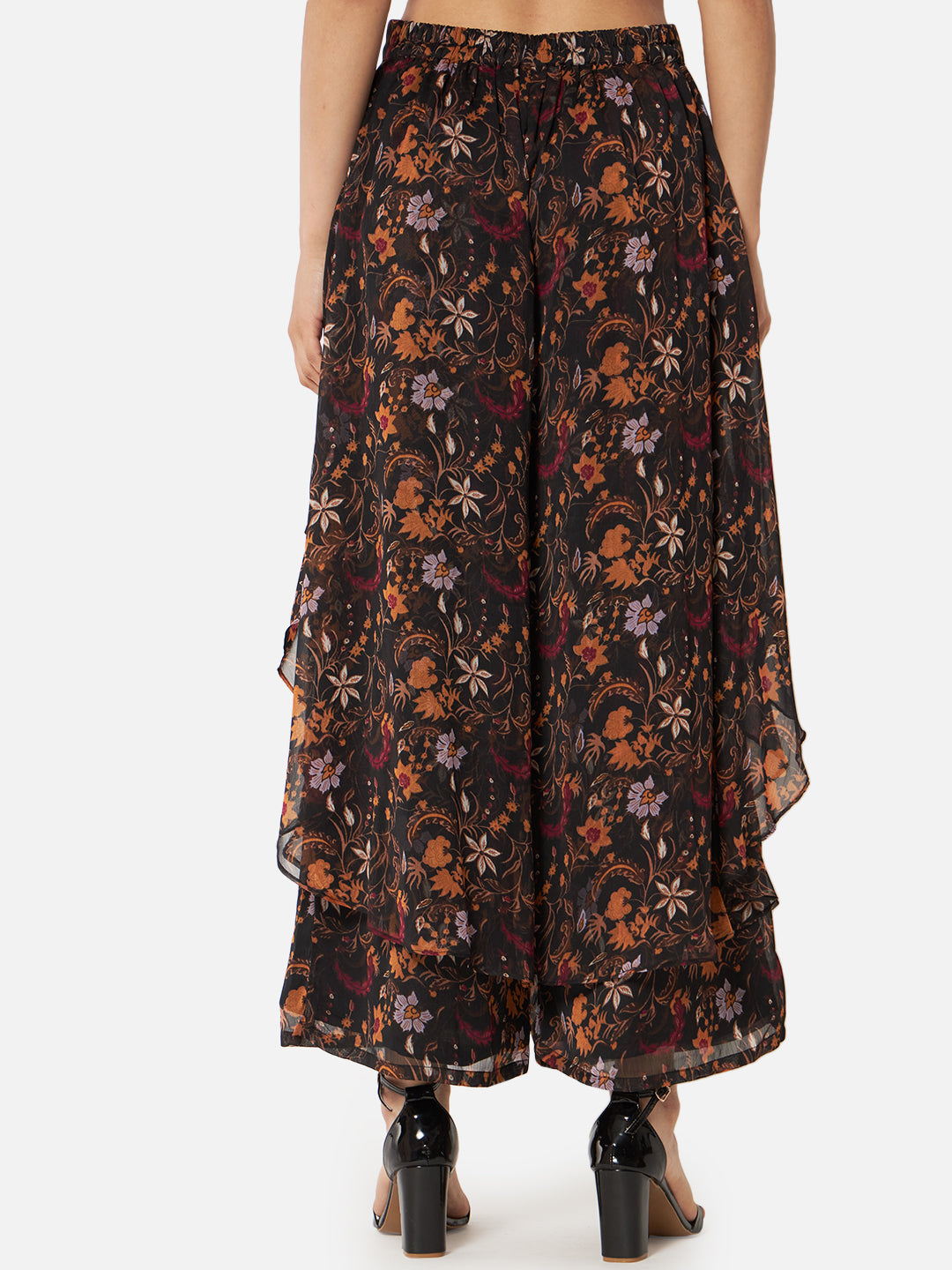 Floral Loose Fit Poly Georgette Flare Palazzo for Women
