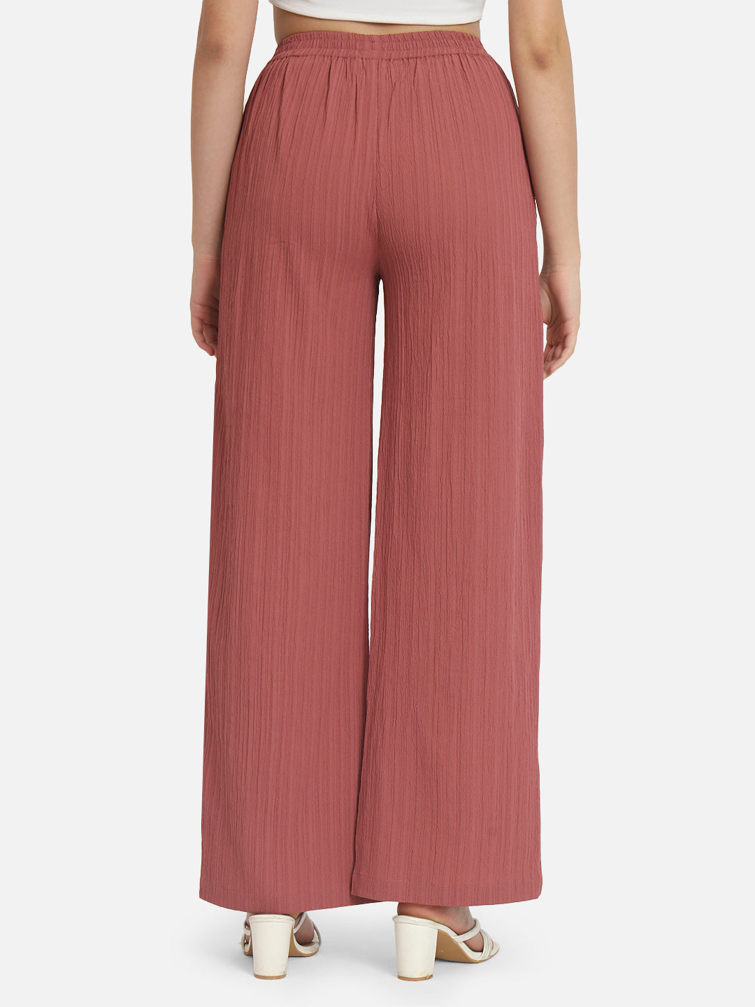 Pink Solid Regular Fit Straight Palazzo for Women