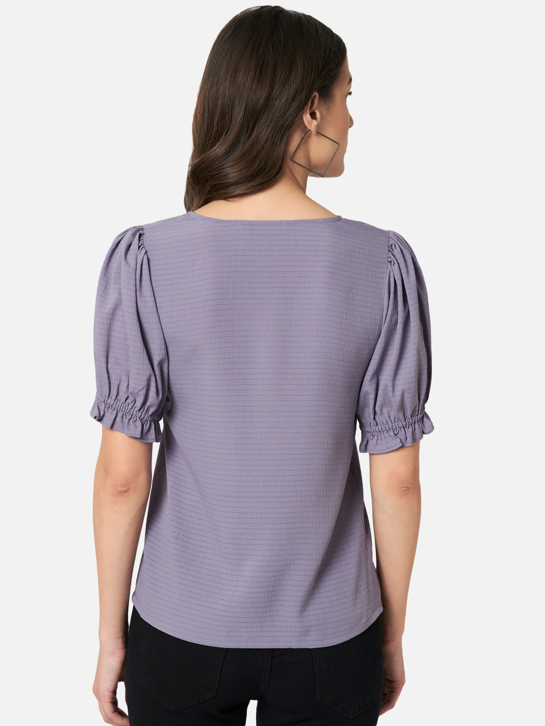 Purple Solid Half Sleeve Top for Women