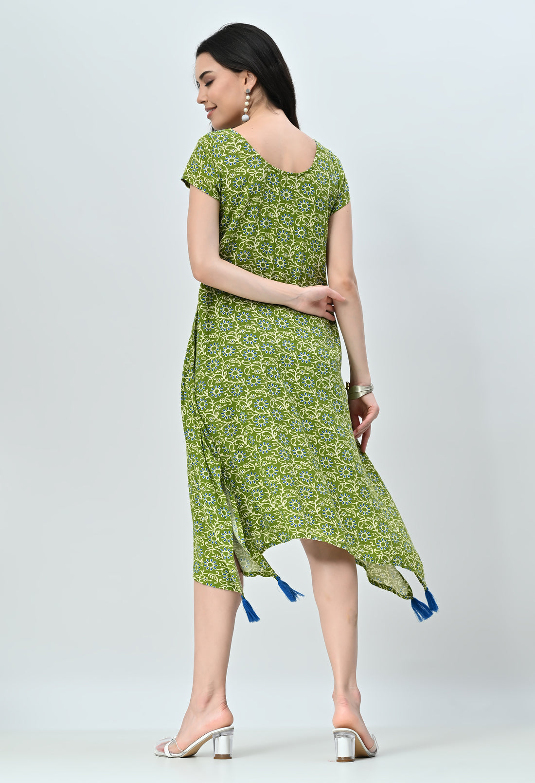 Green Floral Half Sleeve Dress for Women
