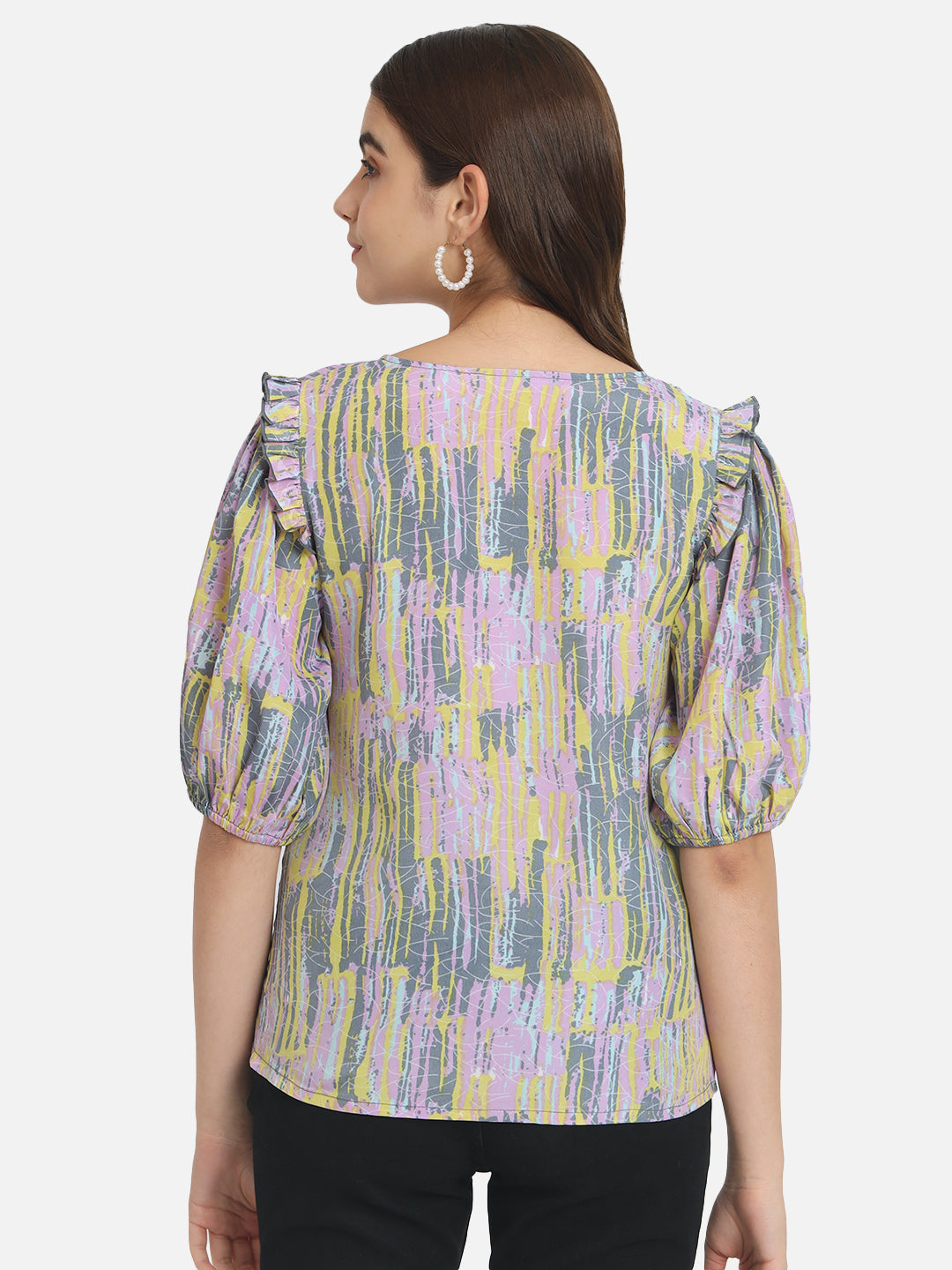 Multicolor Printed Round Neck Top for Women
