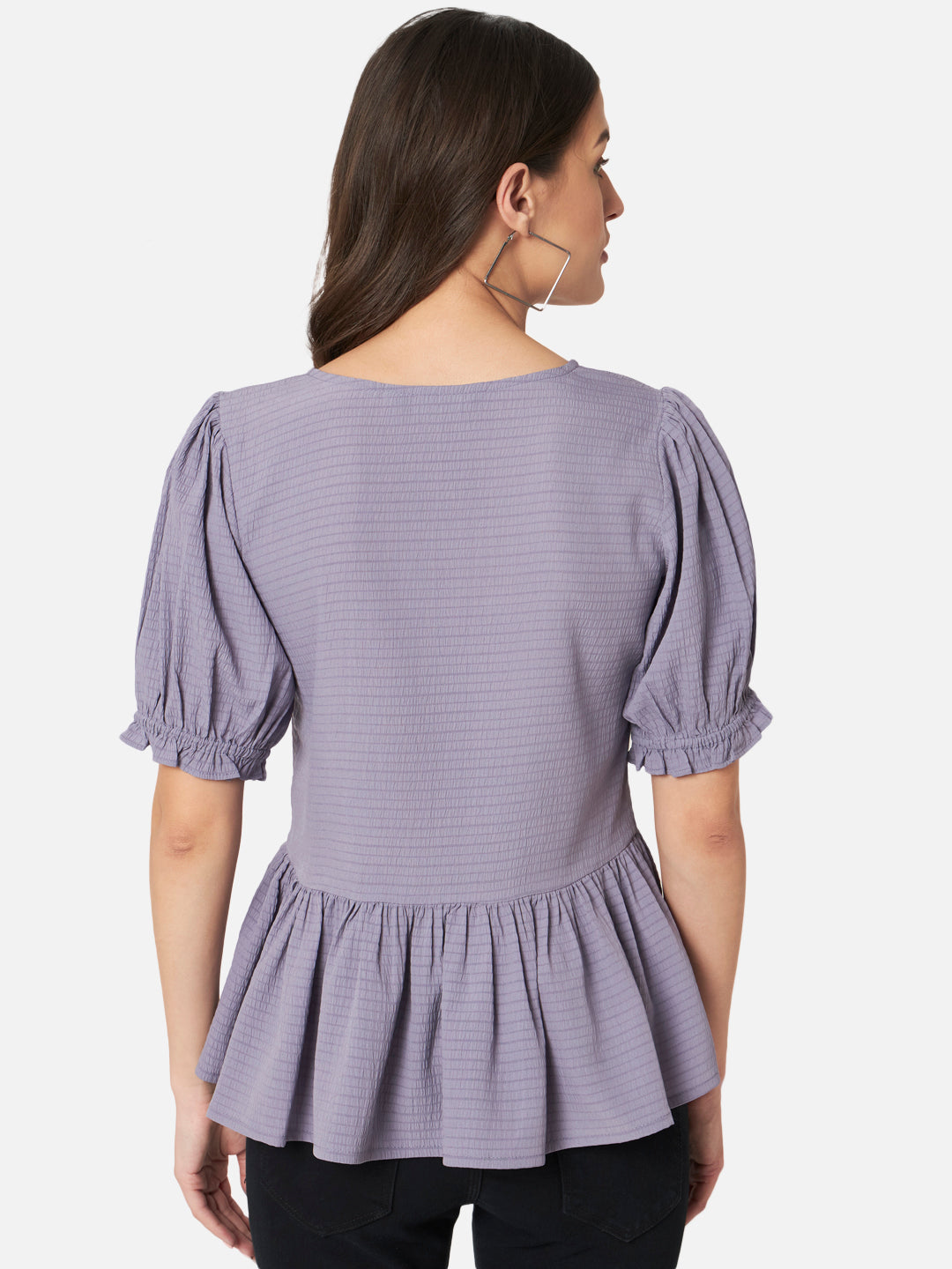 Purple Solid Round Neck Top for Women