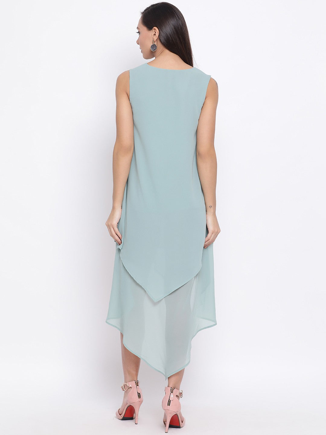Solid Light Green Sleeveless Dress for Women