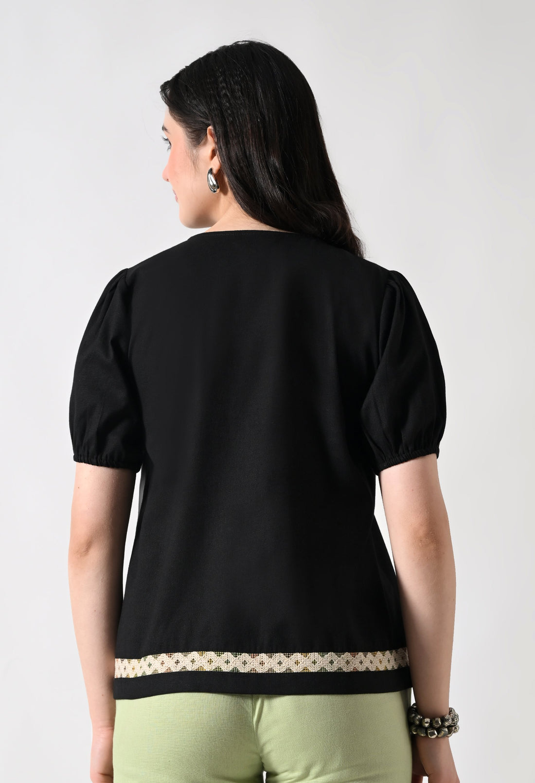 Black Solid Shirt Style Top for Women