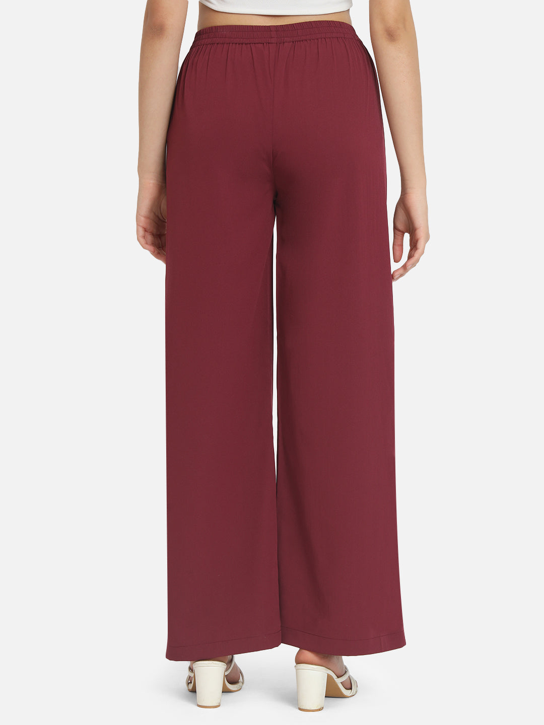 Maroon Solid Regular Fit Straight Palazzo for Women