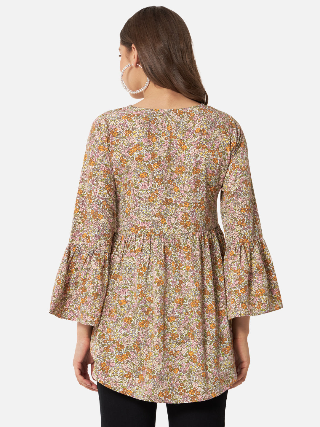 Beige Floral V-Neck Top for Women