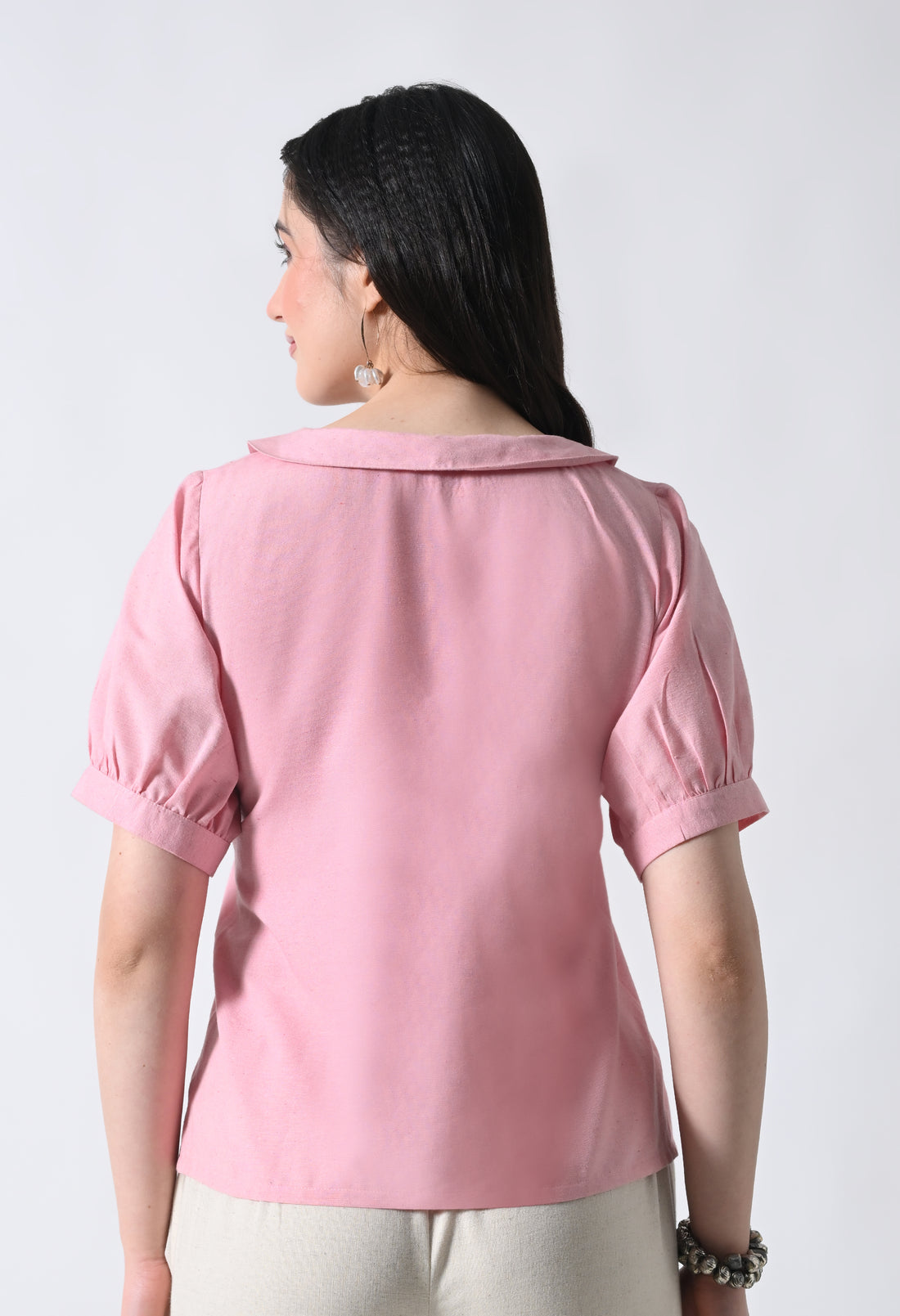 Pink Floral Embroidered Half Sleeve Top for Women