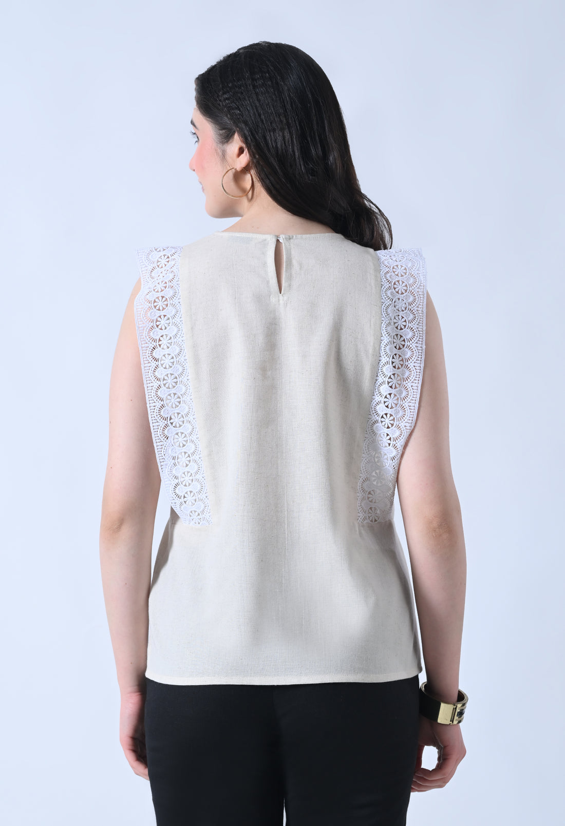 Cream Solid Sleeveless Top for Women