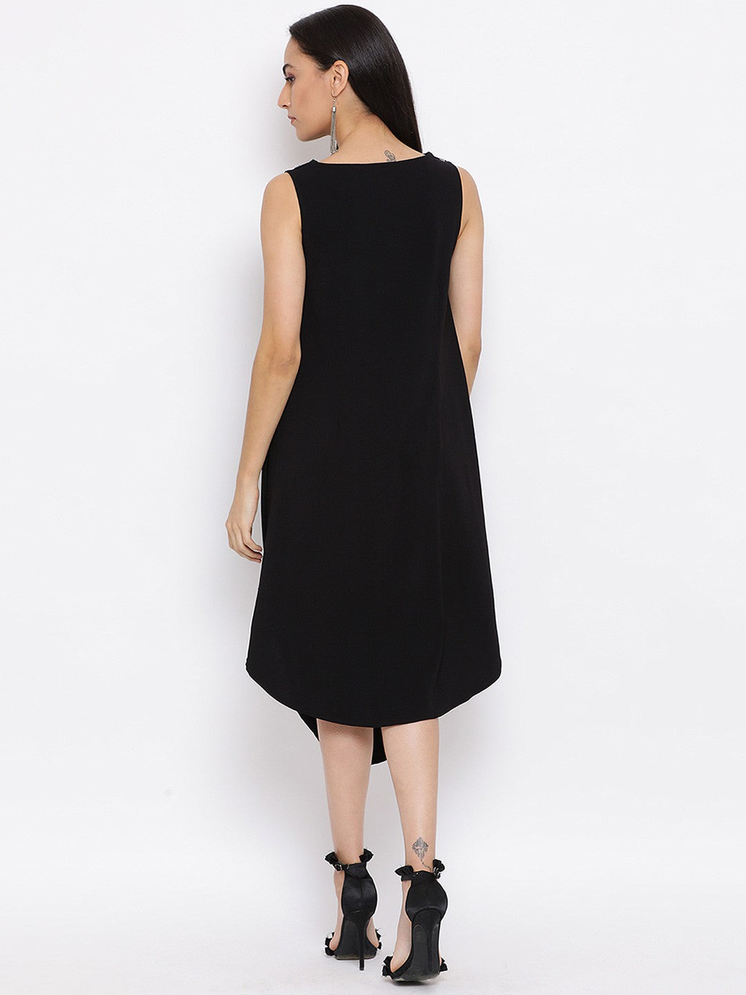 Solid Black Sleeveless Shift Dress for Women