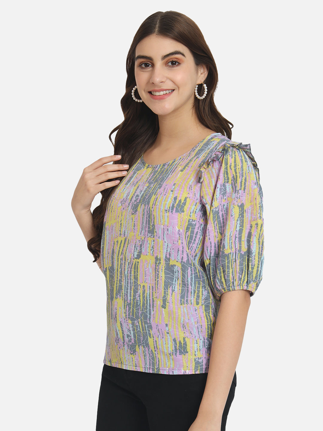 Multicolor Printed Round Neck Top for Women