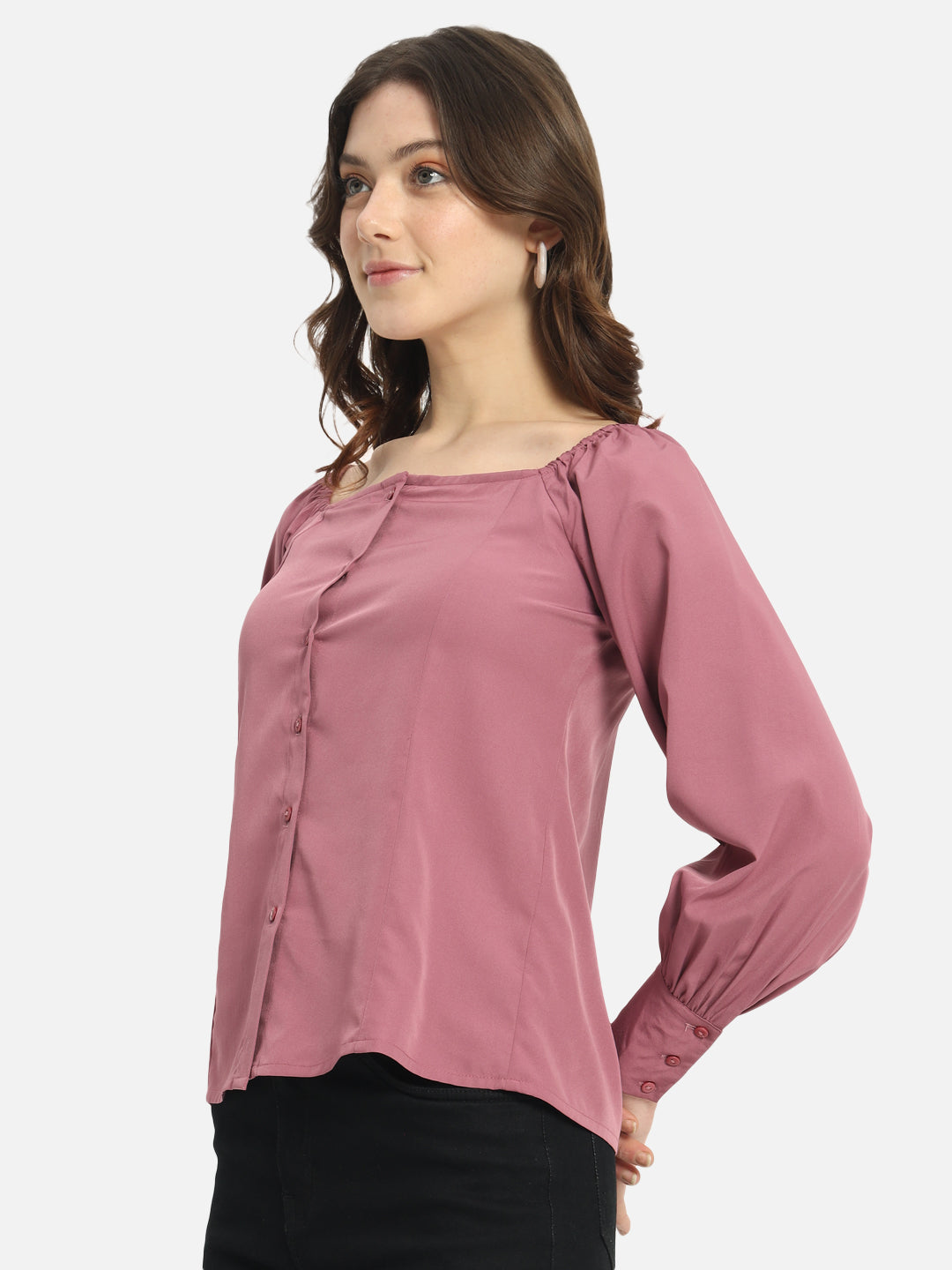 Pink Solid Full Cuff Sleeve Shirt for Women