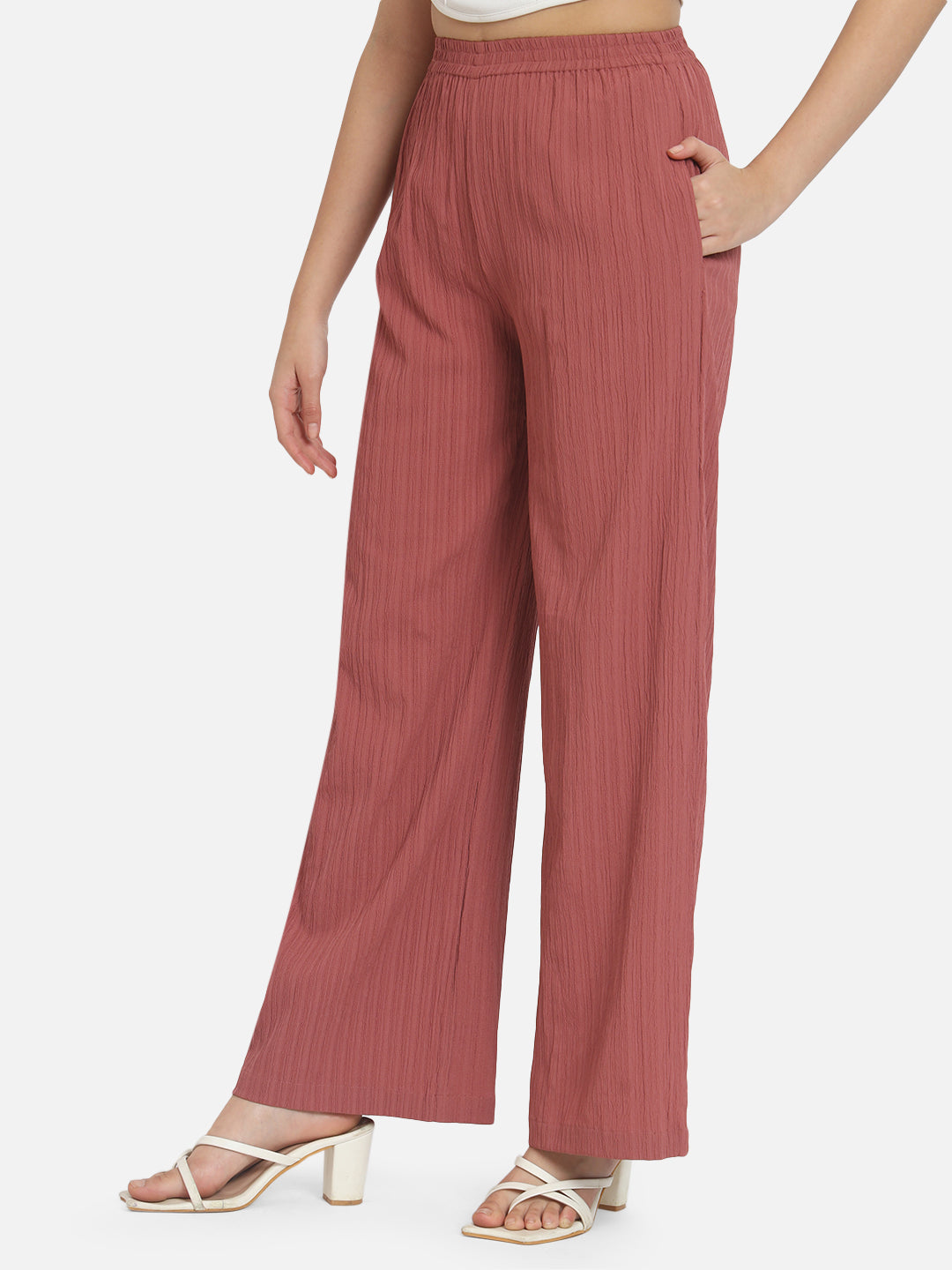 Pink Solid Regular Fit Straight Palazzo for Women