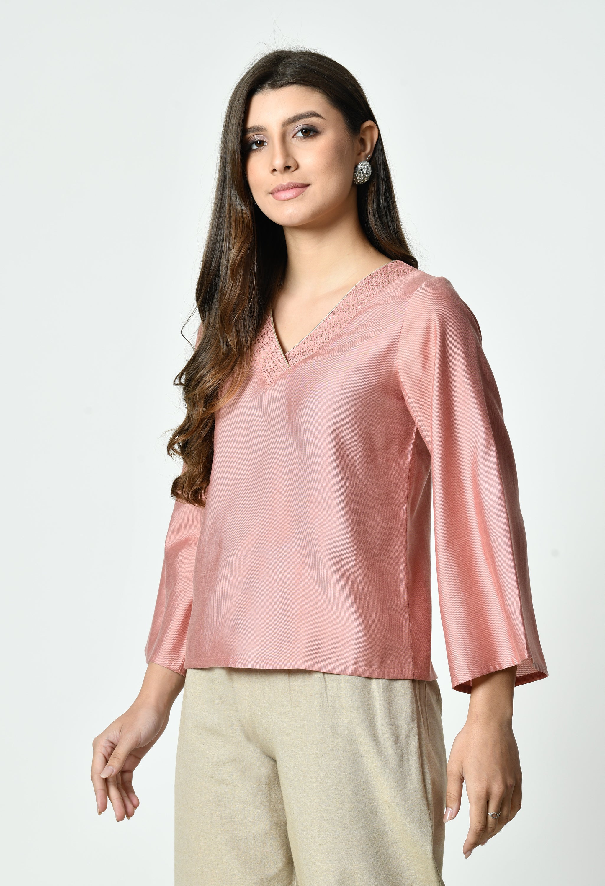 Solid V-Neck Top for Women