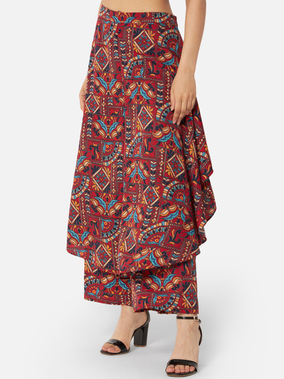 All-Over Printed Loose Fit Poly Crepe Flare Palazzo for Women