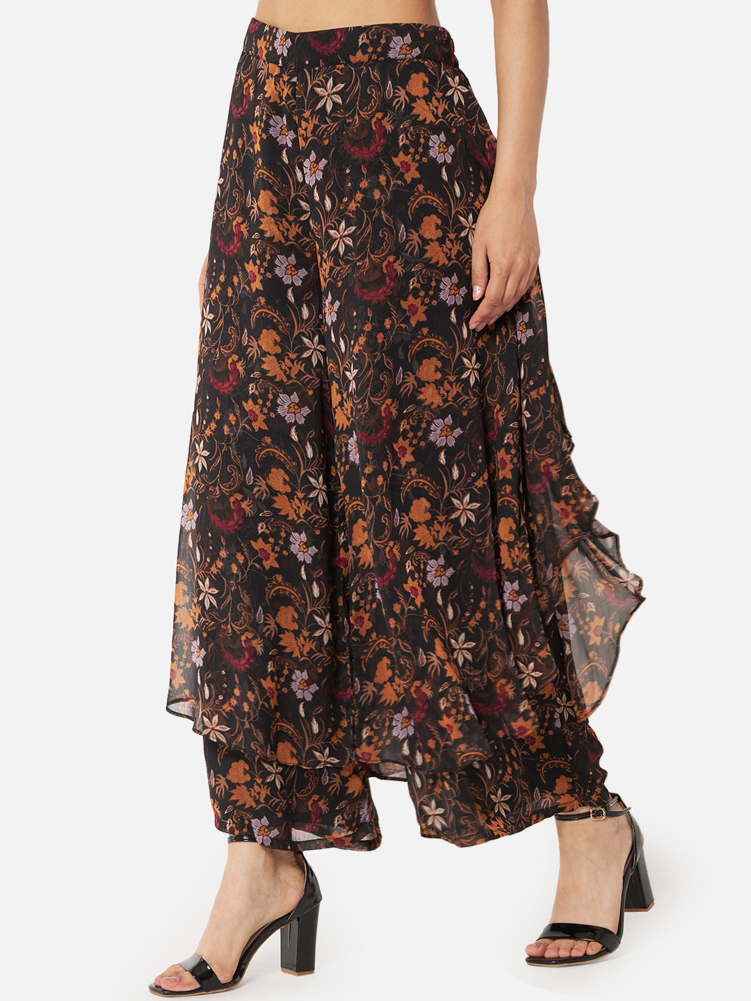 Floral Loose Fit Poly Georgette Flare Palazzo for Women
