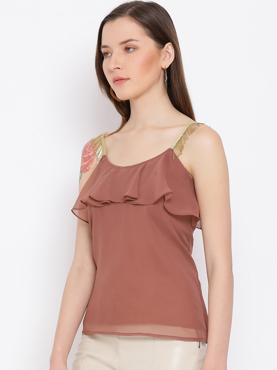 Solid Sleeveless Poly Georgette Top for Women
