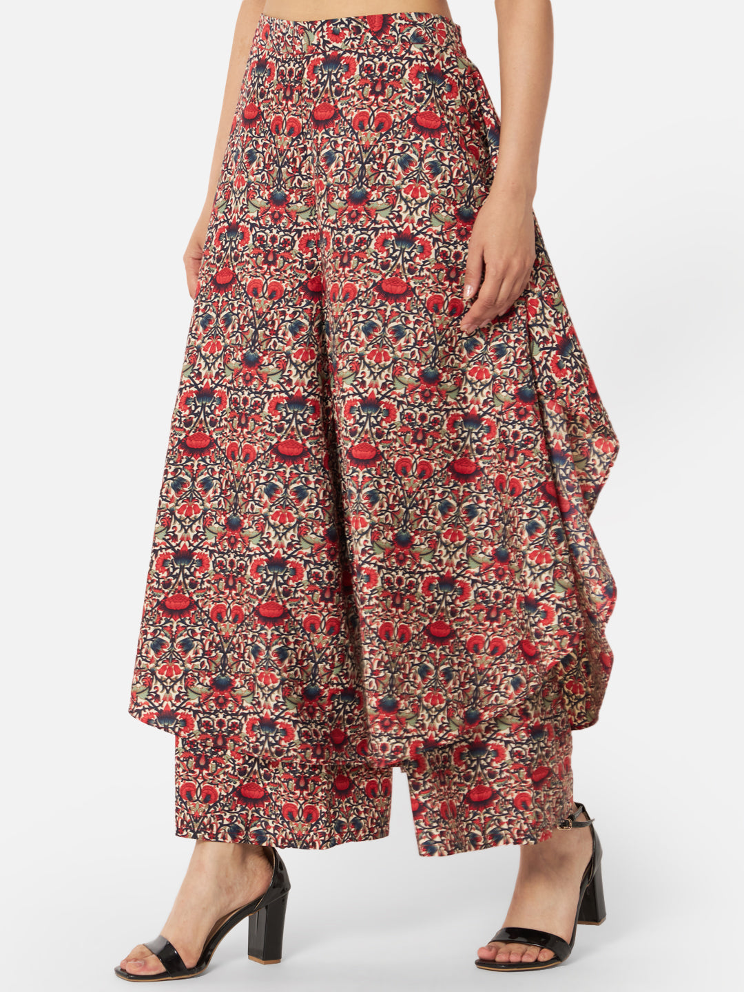 Floral Loose Fit Poly Crepe Flare Palazzo for Women