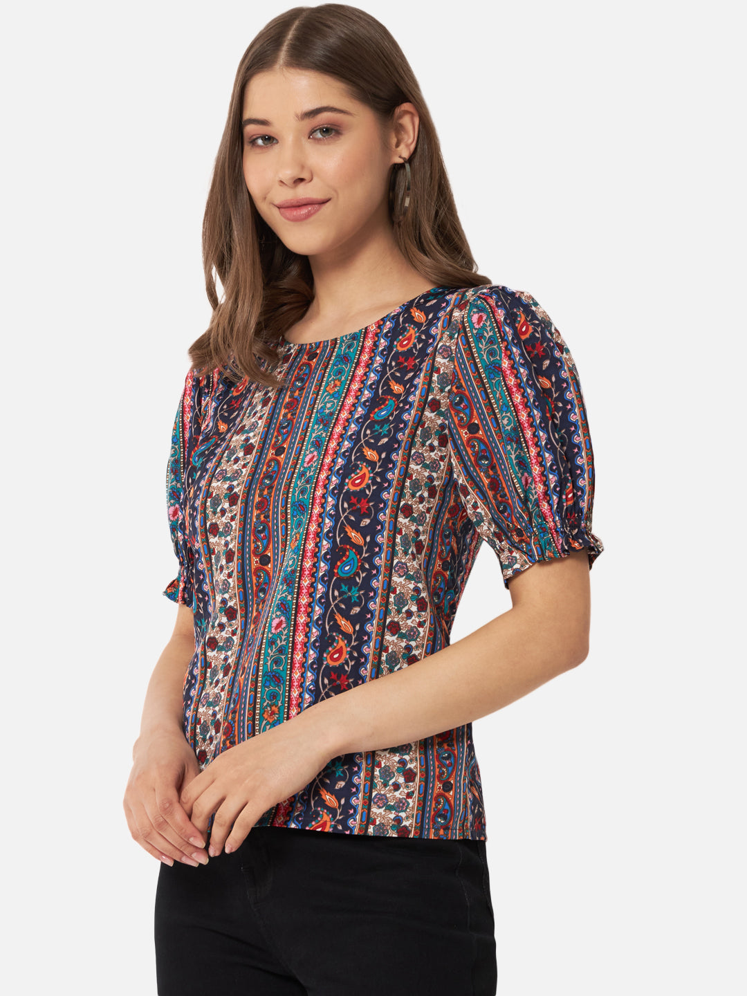 Multicolor Printed Half Sleeve Top for Women