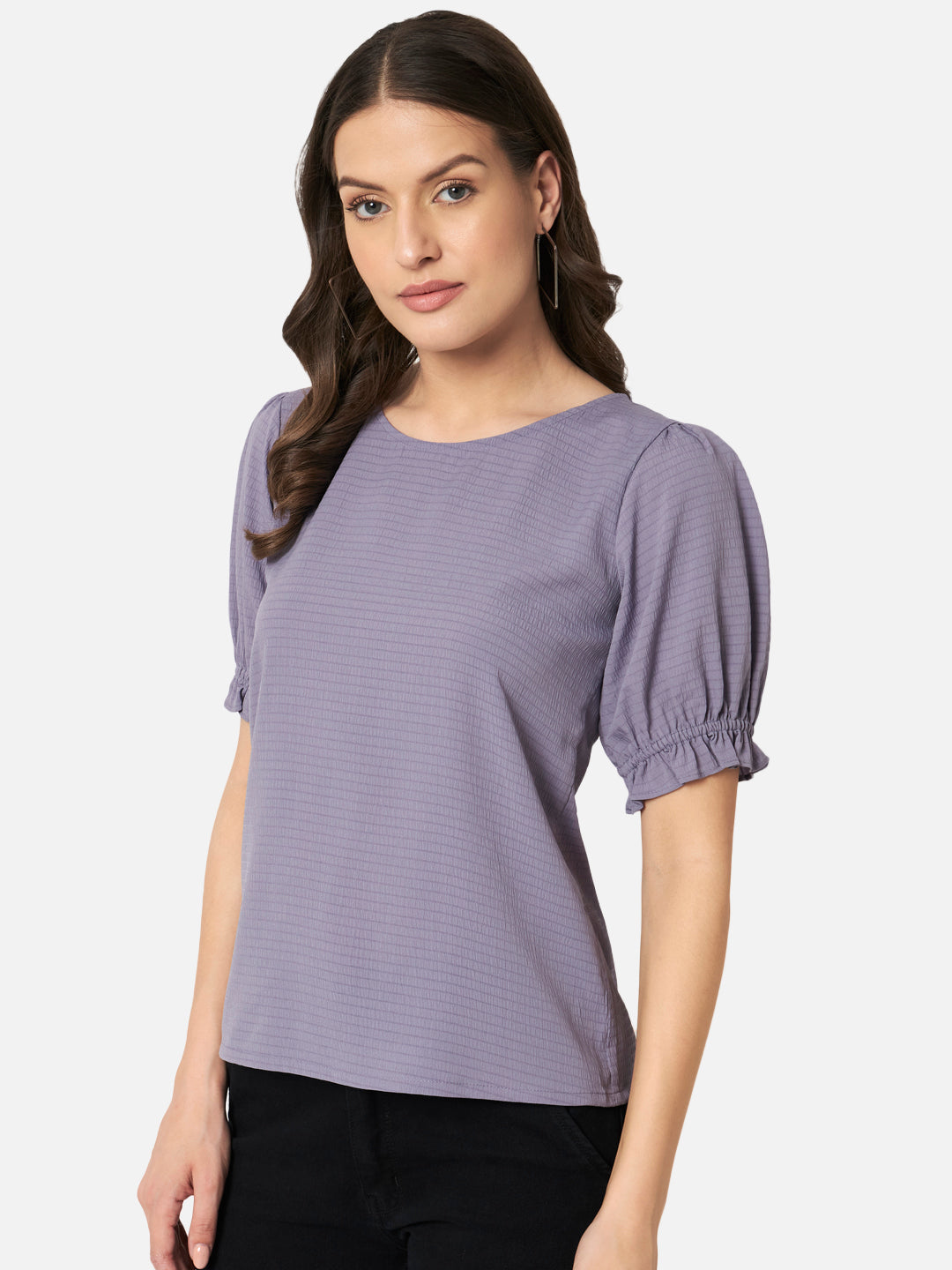 Purple Solid Half Sleeve Top for Women
