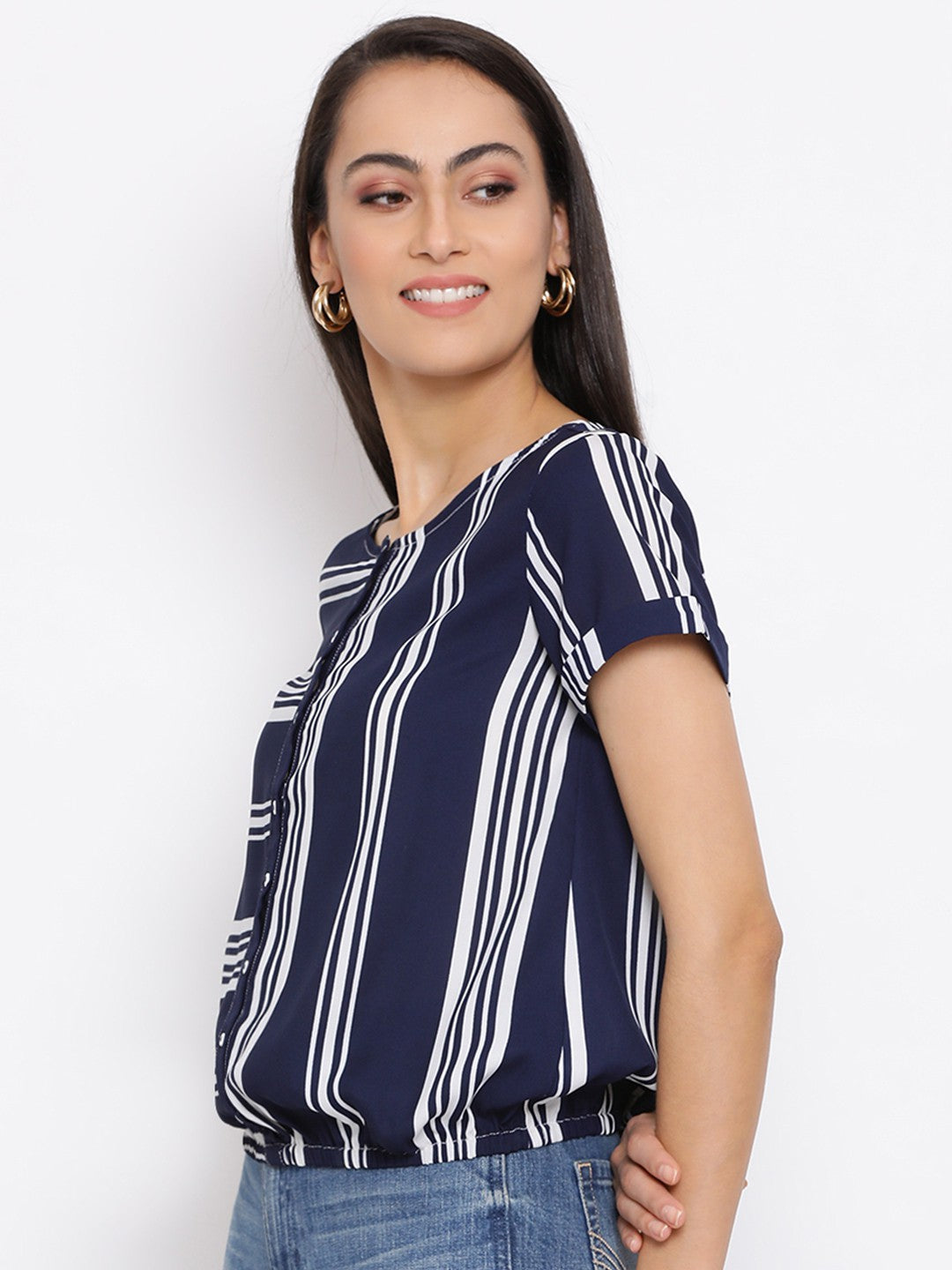 Blue Stripe Half Sleeve Top for Women