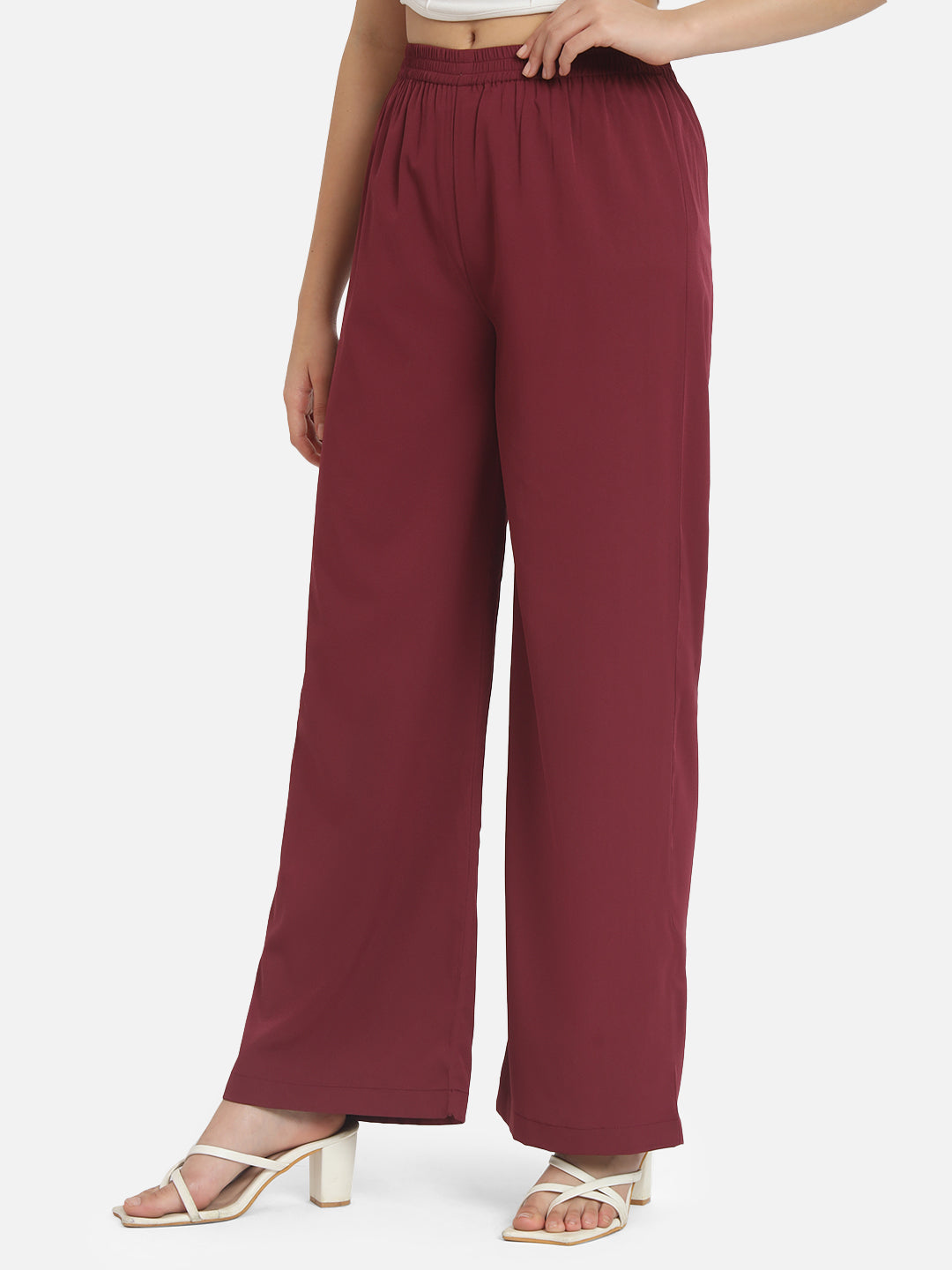Maroon Solid Regular Fit Straight Palazzo for Women