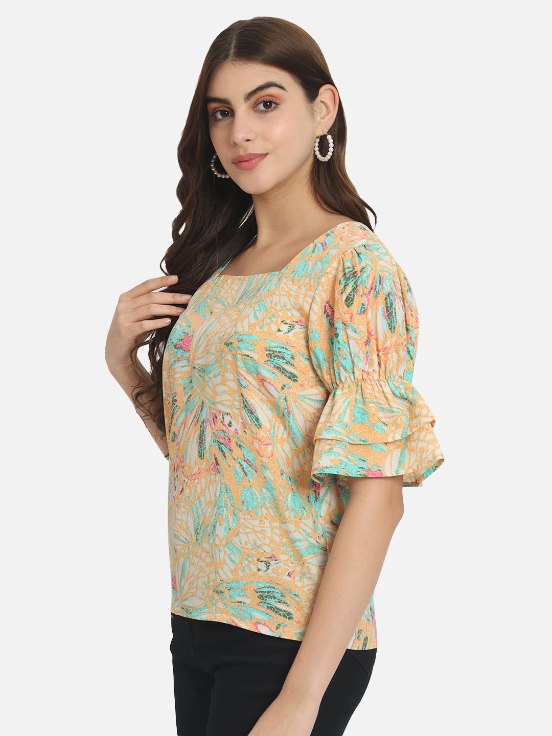 Multicolor Floral Half Bell Sleeve Top for Women