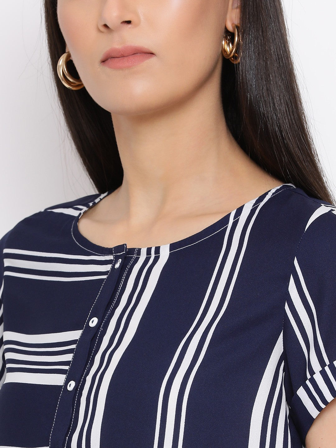 Blue Stripe Half Sleeve Top for Women