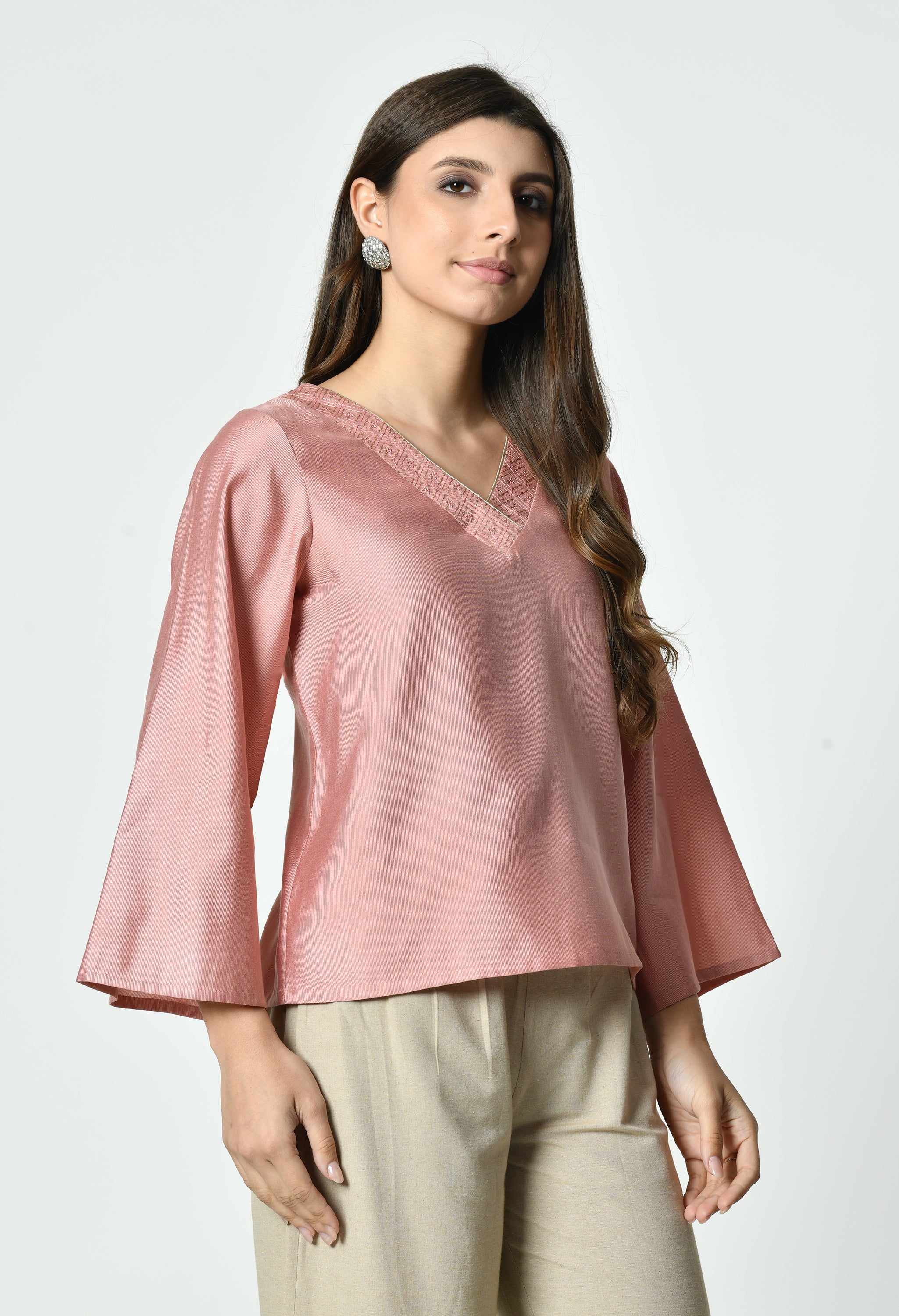 Solid V-Neck Top for Women