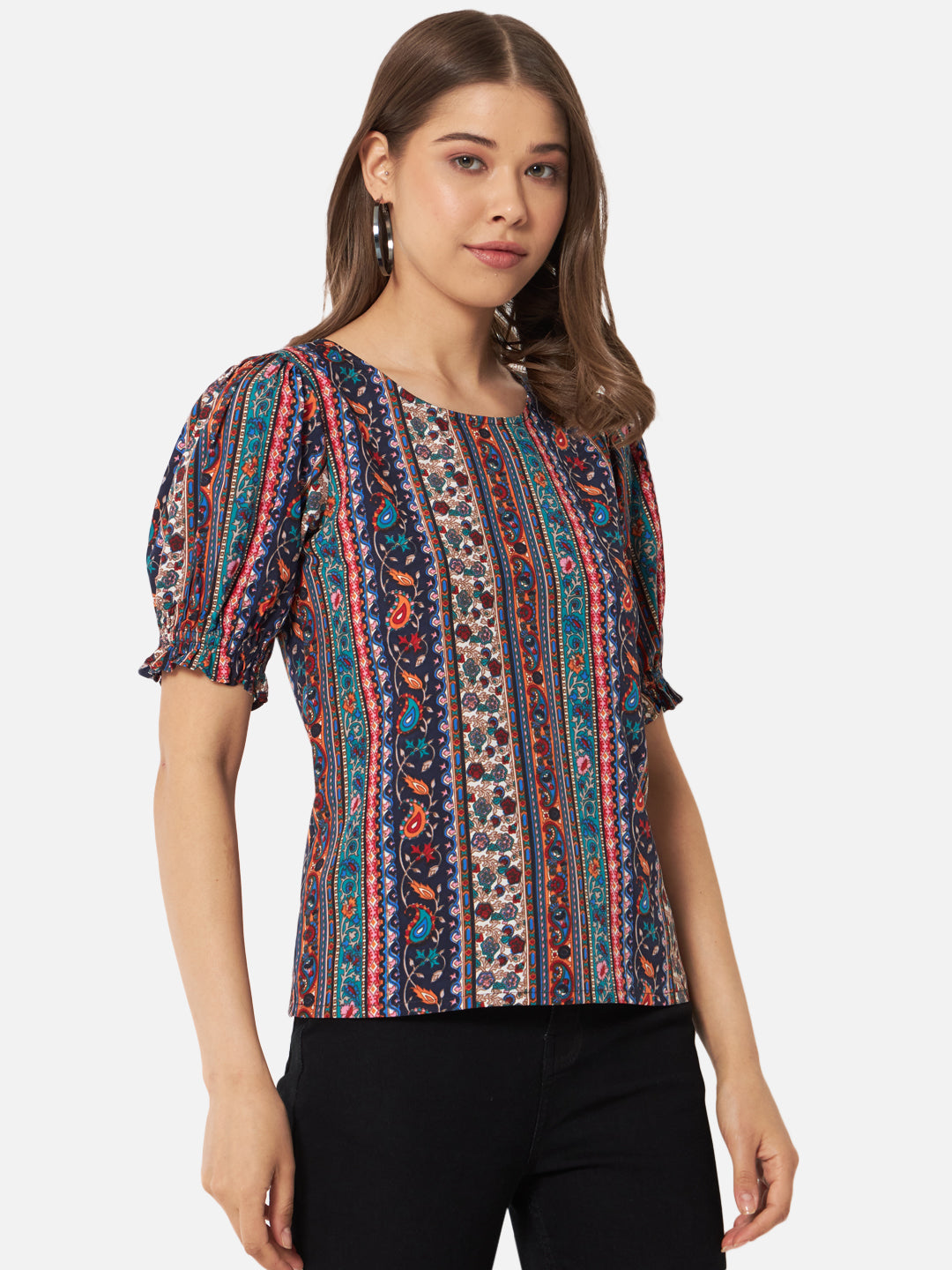 Multicolor Printed Half Sleeve Top for Women