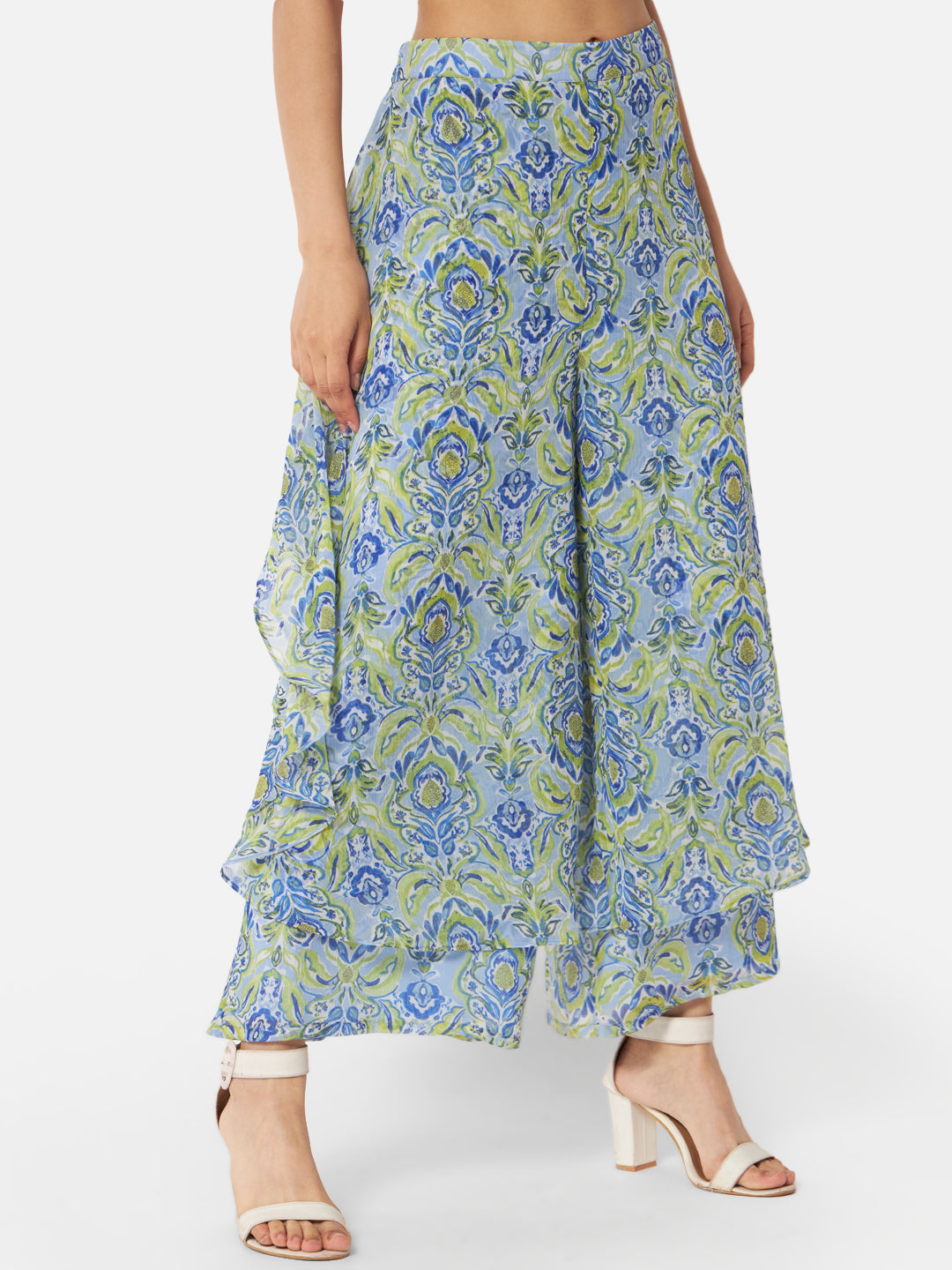 Floral Loose Fit Poly Georgette Flare Palazzo for Women