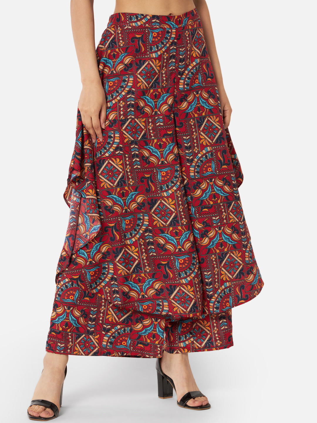 All-Over Printed Loose Fit Poly Crepe Flare Palazzo for Women