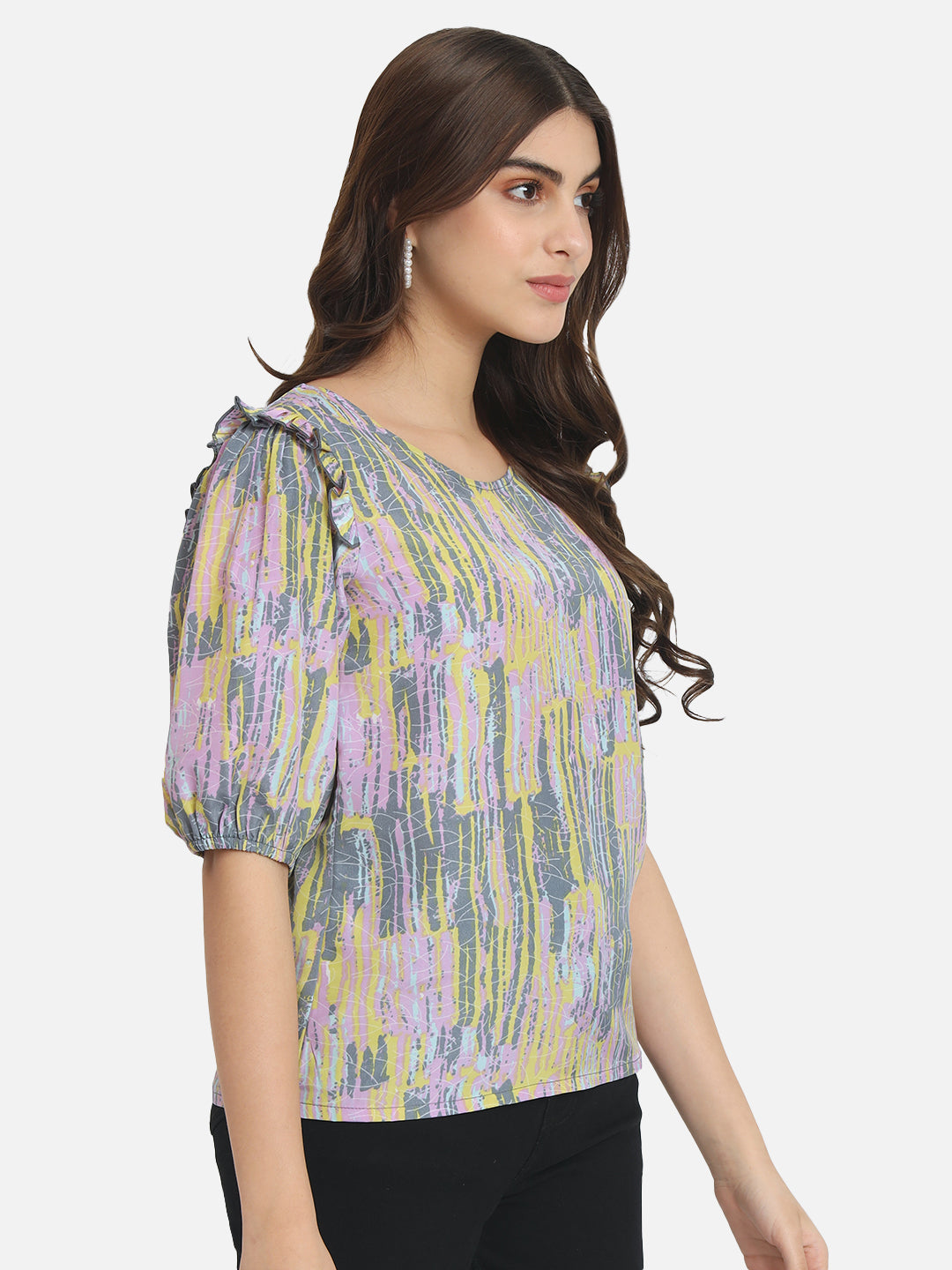 Multicolor Printed Round Neck Top for Women